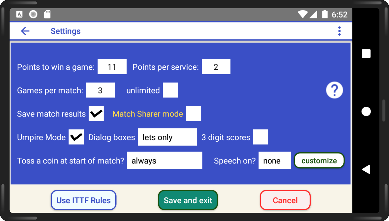 SmartScorer customisation settings