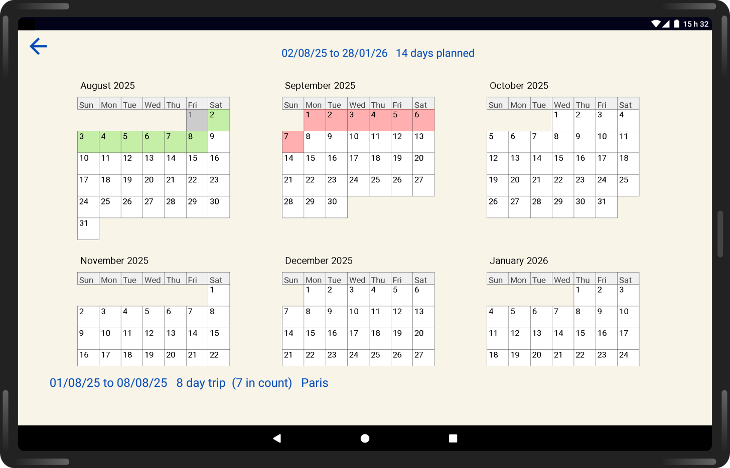 calendar view