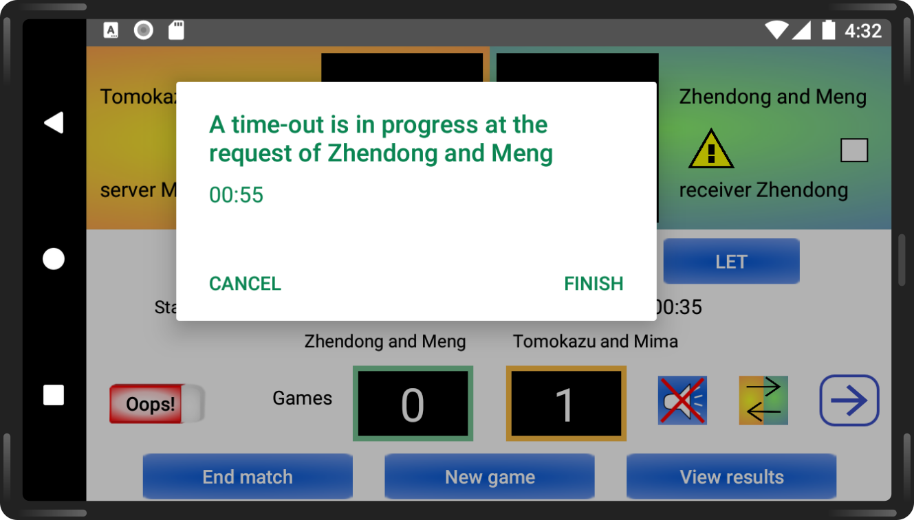 SmartScorer following ITTF table tennis rules